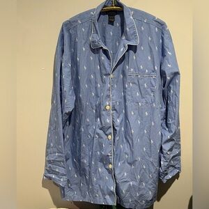 POLO RALPH LAUREN MENS COTTON PAJAMA TOP LONG SLEEVE ALL OVER PONG PRINT